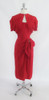 • Vintage 50's Red Rayon Strapless Sarong Evening Party Dress / Bolero Set XS