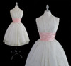 Vintage 50's Sheer White Organdy Pink Satin Velvet Roses Wedding Formal Party Prom Dress XS