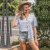 Easebig Short-sleeved V-neck Split Loose Shirt