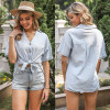 Easebig Short-sleeved V-neck Split Loose Shirt