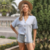 Easebig Short-sleeved V-neck Split Loose Shirt