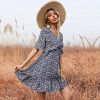 Easebig V-neck Flared Sleeves Open Back Ruffle Dress