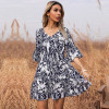 Easebig V-neck Strappy Flared Sleeve Dress