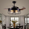 42'' Ceiling Fans Invisible Retractable Blades Farmhouse Industrial Pendant Lamp Chandelier Remote Control 5 Edison Bulbs