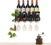 Wall Mounted Metal Wine Rack 4 Long Stem Glass Holder & Wine Cork Storage