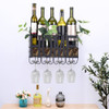 Wall Mounted Metal Wine Rack 4 Long Stem Glass Holder & Wine Cork Storage