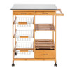 Wood Kitchen Trolley Cart Stainless Steel Top Rolling Storage Cabinet Island New