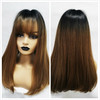 Long Ombre Brown Blonde Wigs with Bangs Cosplay Synthetic
