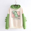 Cute Hoodies Patchwork Winter Harajuku Kawaii Sweatshirt Women Oversize Hooded Pullover Dinosaur Cos Tops Tracksuit Sudadera New