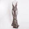 Sleeveless Deep V Neck Black Sequined Dress Backless Stretchy Long Mermaid Dress