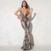 Sleeveless Deep V Neck Black Sequined Dress Backless Stretchy Long Mermaid Dress