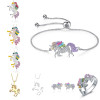 Cute Unicorn Necklace Fashion Cartoon Horse Jewelry Accessories For Girls Children Kids Women Party Animal Pendant Bracelet Set