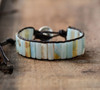 New Bohemia Bracelet Amazonite Single Vintage Leather Wrap Bracelet Semi Precious Stone Beaded Cuff Bracelet Dropshipping