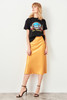 Miss Zut Mink Mustard Silk Satin High-waist Women Knee-length Skirt Chic Style