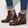 Retro Flower Boots Pattern Stitching Ladies Shoes Genuine Leather Elastic Band Zipper Ankle Boots Boots Women Shoes