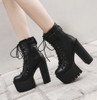 Fashion Motorcycle Boots Women Leather Spring Autumn Metal Buckle High Heels Shoes Zipper Black Ankle Boots Woman Lacing