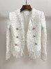 HIGH QUALITY Newest 2020 Fall Winter Designer Jacket Women's Lion Buttons Tassel Tweed Fringed Jacket Coat