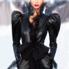 Patchwork Mesh PU Leather Women's Jackets V Neck Puff Long Sleeve High Waist Slim Bow Coat Female Fashion Tide