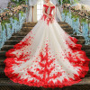 luxury sexy evening dress gowns vestidos de festa longo vestido longo de festa para casamento avondjurk red lace flowers