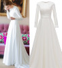 Real Photo Simple Long Sleeve Plain Satin Wedding Dress Bridal Gown Bride Custom Made