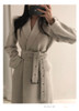 High qulity Woman Coats Winter Wool Long Coat With belt Office Lady Fashion lace Up Coats Outerwear