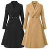 Women's Wool Blends Trench Coat long Overcoat Long Sleeve Lapel Collar buttons pockets solid color warm elegant slim outwear top
