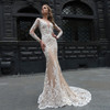 Ivory Lace Champagne Lining Satin Elegant Long Sleeve Mermaid Wedding Dresses Vestido De Noiva Sereia New Style Trumpet Gowns