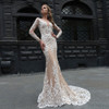 Ivory Lace Champagne Lining Satin Elegant Long Sleeve Mermaid Wedding Dresses Vestido De Noiva Sereia New Style Trumpet Gowns
