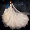Wedding Dress  Elegant Long Train Princess Wedding Gowns Champagne Lace Plus Size Wedding Dresses