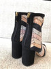 woman female colorblocked velvet high heel ankle boots booties