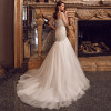 Luxurious Tulle Mermaid Wedding Dress 2021 Fashion Sweep Train Appliques Scoop Neck Illusion Sleecve Bridal Gowns