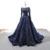 A-line evening dresses long sleeves o-neck elegagnt evening gown for women green formal dresses robe de soiree