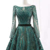 A-line evening dresses long sleeves o-neck elegagnt evening gown for women green formal dresses robe de soiree