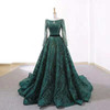 A-line evening dresses long sleeves o-neck elegagnt evening gown for women green formal dresses robe de soiree