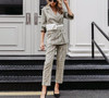 Plaid double breasted women blazer suit set Long sleeve office ladies pant suits female Casual streetwear trouser suit