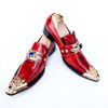 Luxury Italian Men Business Shoes Pointed Toe Formal Dress Shoes Metal Charm Genuine Leather Party Men Shoes Red