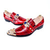 Luxury Italian Men Business Shoes Pointed Toe Formal Dress Shoes Metal Charm Genuine Leather Party Men Shoes Red