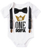 Mr Onederful First Birthday Outfit Black and Gold with Suspenders