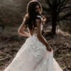 Sexy Bohemian Wedding Dress Short Sleeves Deep V Neck 3d Floral Appliques Bridal Gowns Backless Vestido De Noiva Lorie