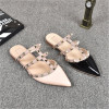 Rivet flat sandals cow leather  women luxury brand shoes female fashion geuine leather  branded leather shoes lady