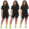 Women two piece set summer o-neck crop top shorts 2 piece set for women two pieces sets tops shorts summer women' suit Women two piece set summer o-neck crop top shorts 2 piece set for women two pieces sets tops shorts summer women' suit
