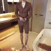 Summer khaki Men Suit With Short Pants Double Breasted Slim Fit blue Male Blazer Party Wear black Men wedding suit Tuxedo