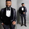 2020 Peaked Lapel Slim Fit Black Gold Jacquard Smoking Tuxedo Groom Dinner Party Suit Men 3 Piece Wedding Dress Best Man Suit