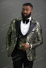 2020 Peaked Lapel Slim Fit Black Gold Jacquard Smoking Tuxedo Groom Dinner Party Suit Men 3 Piece Wedding Dress Best Man Suit