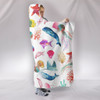 Watercolor Ocean Hooded Blanket with Whales and Fish