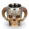Stainless Steel Double Ram Horned Skull Mug for Office Coffee Water Tea Drinking