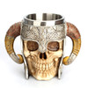 Stainless Steel Double Ram Horned Skull Mug for Office Coffee Water Tea Drinking