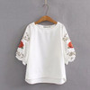 Floral Embroidery Short Sleeve O-neck Bohemian Blouse Shirts