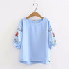 Floral Embroidery Short Sleeve O-neck Bohemian Blouse Shirts