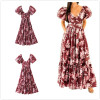 Floral Print Chic Silk Imitation Bow Sashes Boho Bohemian Dress